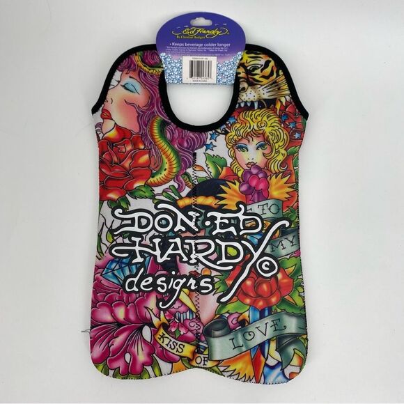 Ed Hardy Designs By Christian Audigier Neoprene 2 Bottle Wine Beverage Tote - Picture 2 of 2